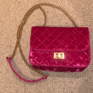 velvet pink purse with golden highlights